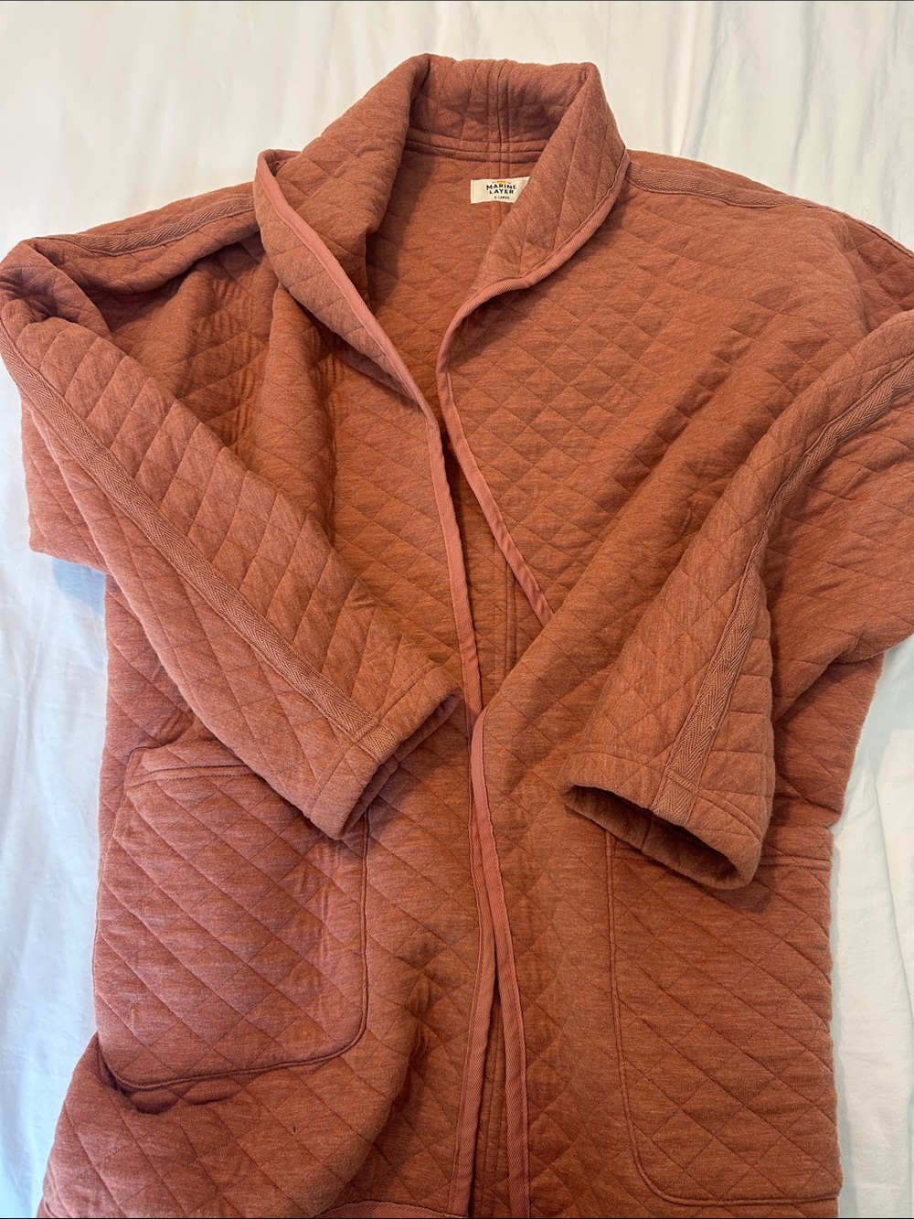 Marine Layer Corbet Coatigan Orange/Brown Quilted Coat, X Large (XL)